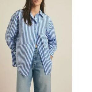 Favorite Daughter Blue and White Striped Oversized Shirt Size XS